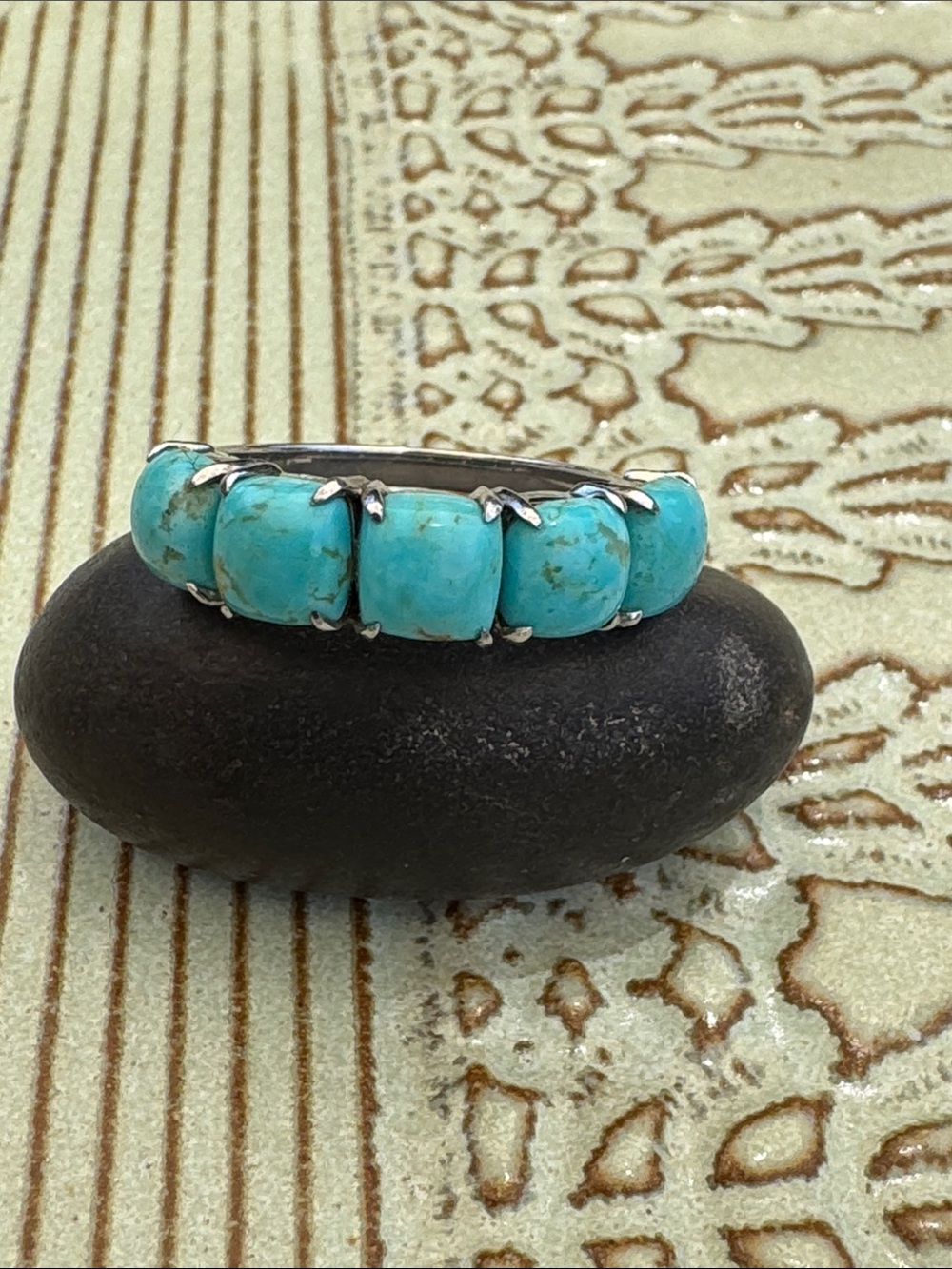 Turquoise Stone Five-Panel Sterling Ring - Blue